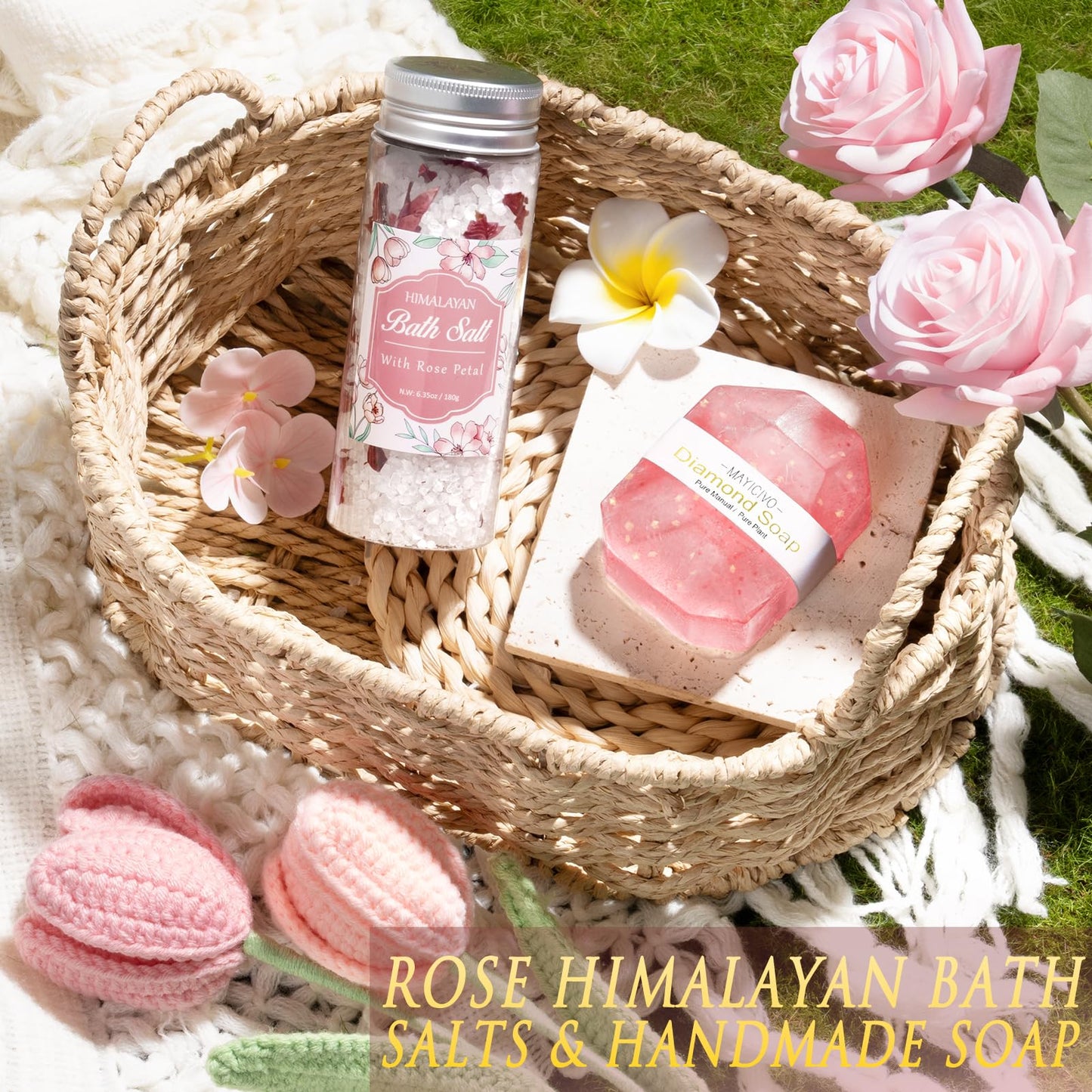 Birthday Gifts for Women Self Care Set Get Well Soon Gift Baskets, Relaxing Rose Spa Gift Basket Care Package for Women, Unique Xmas Gifts for Mom Her Girlfriend Sister Best Friend Wife Grandma