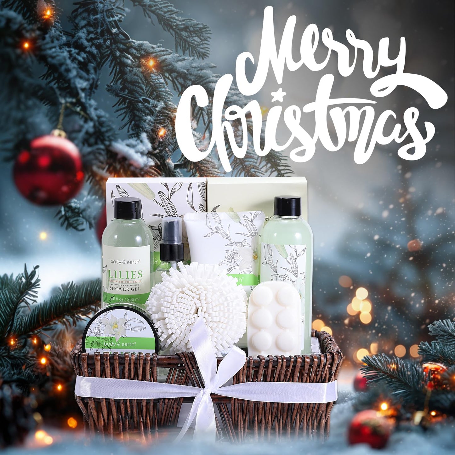 Spa Gift Baskets For Women Body & Earth 10pcs Spa Gifts For Women, Lily Gift Baskets Bath and Body Works Gift Set For Women with Bubble Bath, Body Lotion, Christmas Gift Baskets for Women Bath Set
