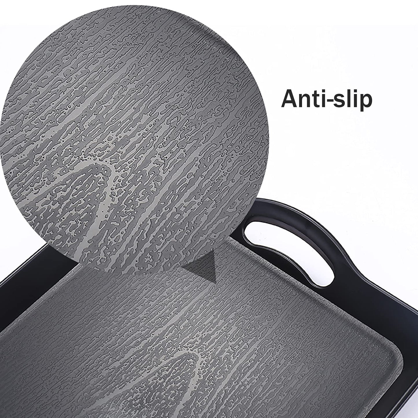 Cedilis 3 Pack Black Serving Trays with Handles,16 x 11IN Rectangular Non Skid Multi-Purpose Plastic OttomanTray for Restaurant, Parties, Coffee Table, Kitchen