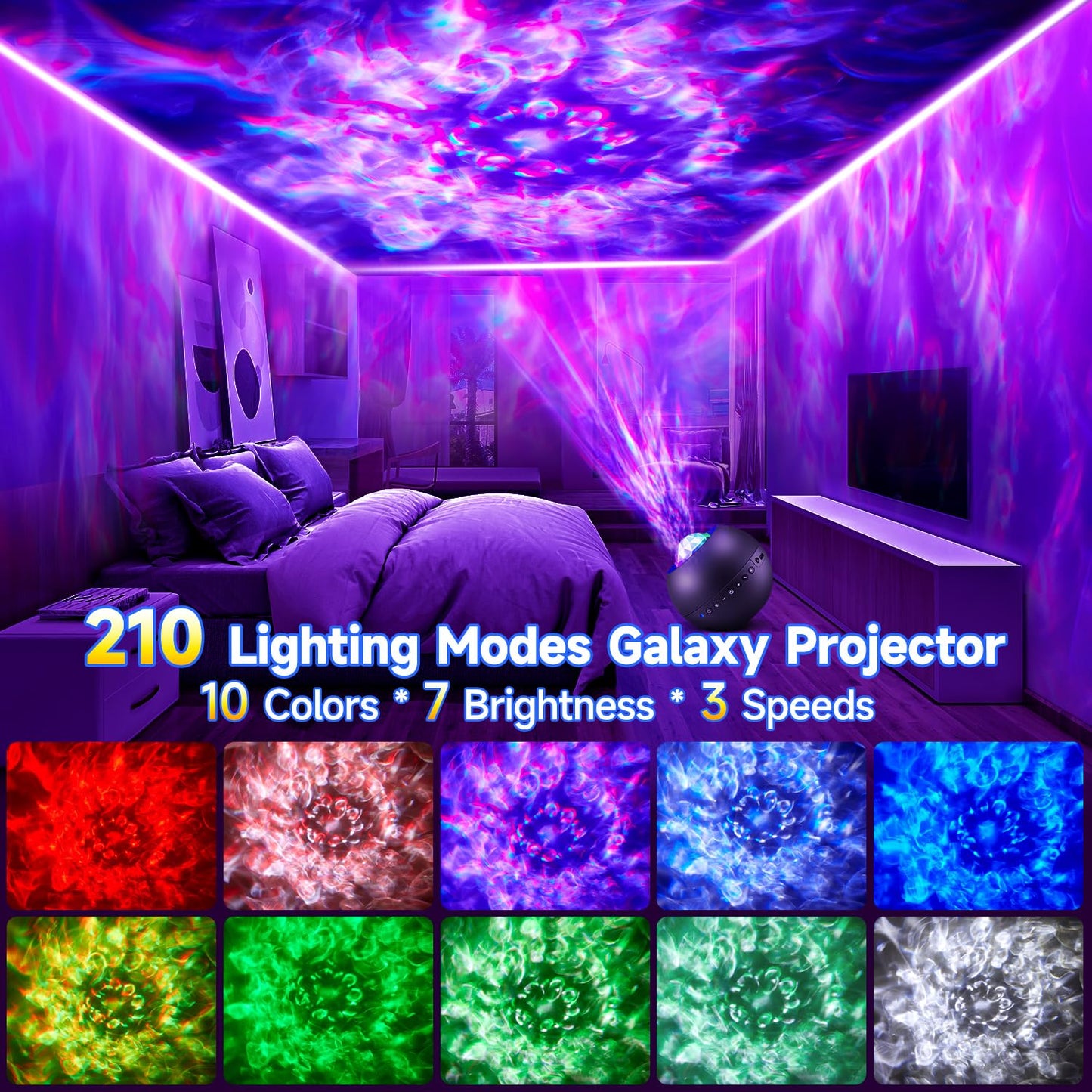 Galaxy Light Projector, 210 Light Effects Ceiling Projector,15 White Noise Galaxy Projector for Bedroom Adults,HiFi Bluetooth Galaxy Projector Lights for Bedroom,Remote&Timer Galaxy Lights for Bedroom