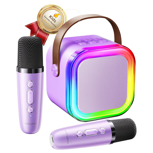 Kinglucky Mini Karaoke Machine for Kids, 2025 TOP Birthday Gifts Ideas for 3-12 Year Old Girls, Christmas Party Gifts Kids' Personal Video Players Accessories with 2 Wireless Microphones - Purple