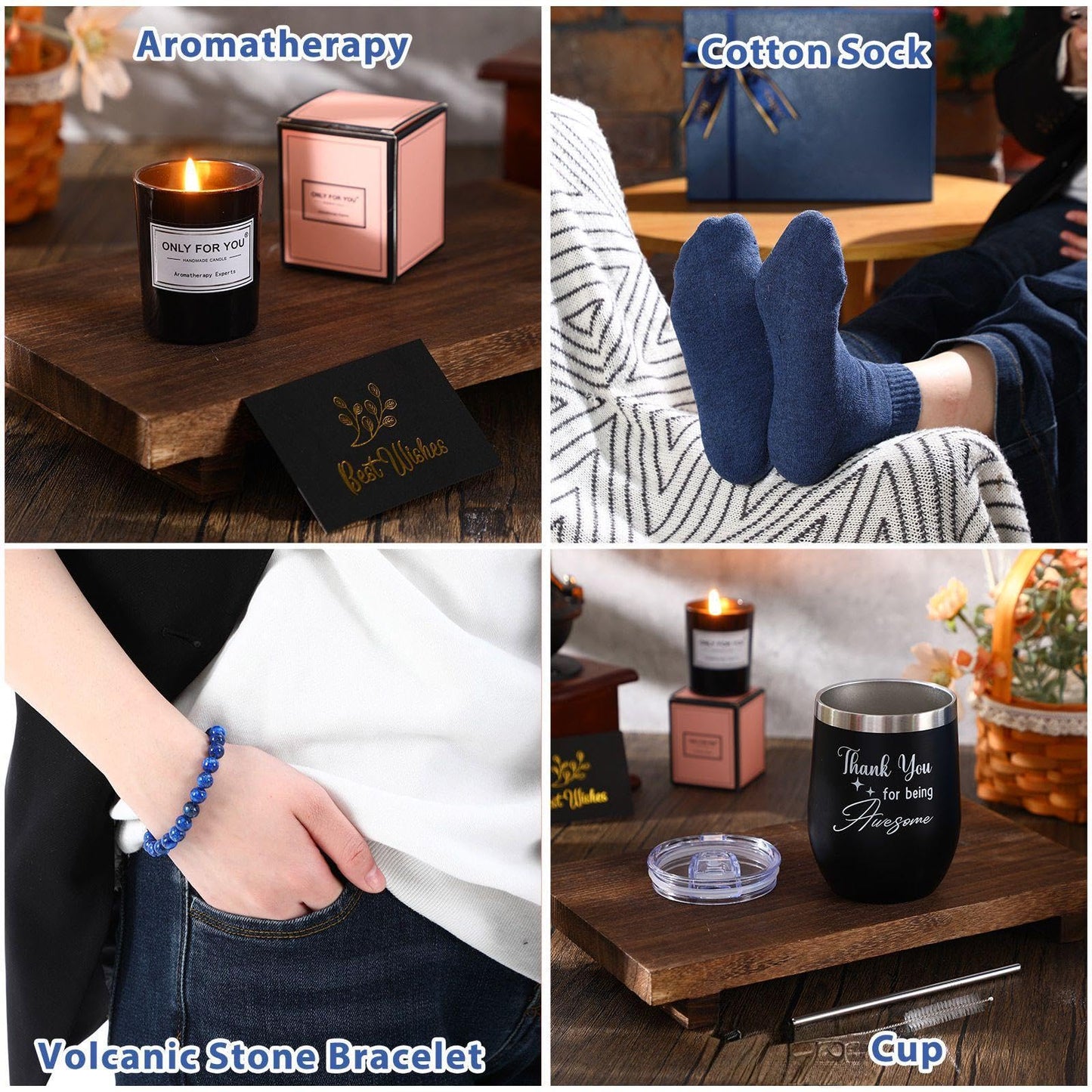 Nuogo 15 Pcs Birthday Gifts for Men Beard Care Set for Him Christmas Gifts Basket Ideas Kit for Men Tumbler Bath Robe for Dad Husband Boyfriend Box Christmas Gifts Baskets(Navy)