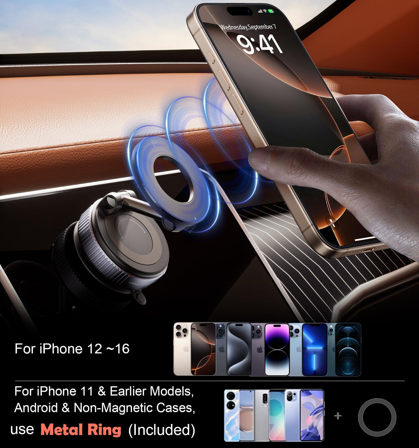 REOKILY 2026 Upgraded Vacuum Magnetic Car Phone Holder 360° Reinforced 96LBS Ultra Suction Cup Phone Mount for MagSafe Cell Phone Holders for Your Car/Gym/Mirror Mount for iPhone & Android