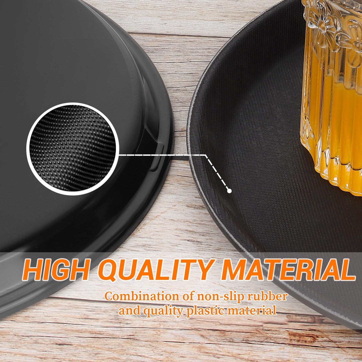 6 Pieces Restaurant Serving Tray, Non Slip Surface Round Tray Plastic Food Meals Server with Raised Edges for Home, Kitchen, Restaurant, Cafeteria, Bar, Hotel (Black, 6 Pcs 11 Inch)