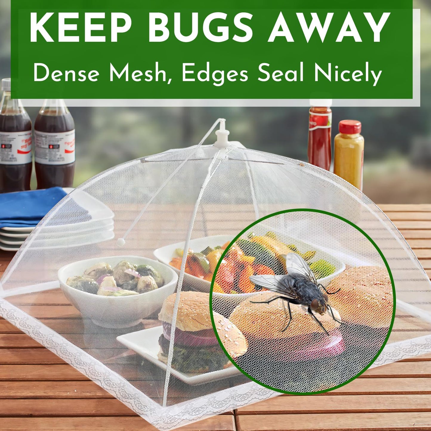 Mesh Food Covers for Outside - 9 Pack Upgraded 1 Extra Large 40x24 in & 8 Large 17x17 in Food Tent Food Cover Outdoors Party Collapsible Picnic Nets Umbrella Mesh Screen Pop Up Food Dome (White)