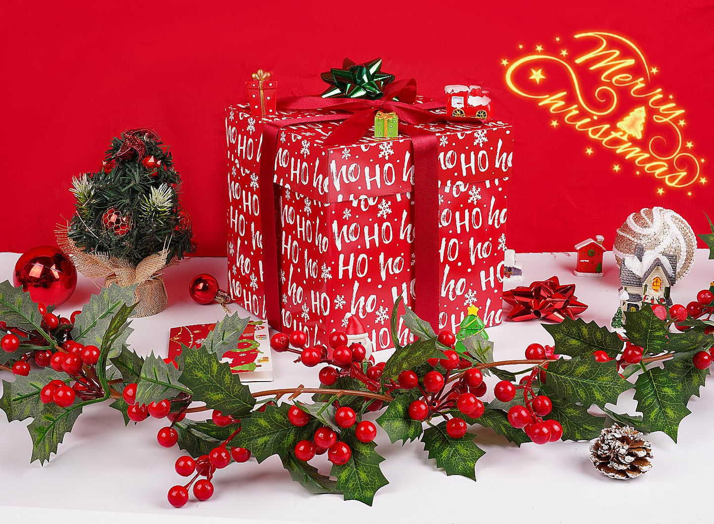 Jaywayang 5 Pack Red Christmas Gift Boxes with Lids, Ribbons and Tissue Papers Square Gift Boxes - 7.1 Inch - Presents Wrapping Christmas Gift Holiday New Year Party Favor Boxes.