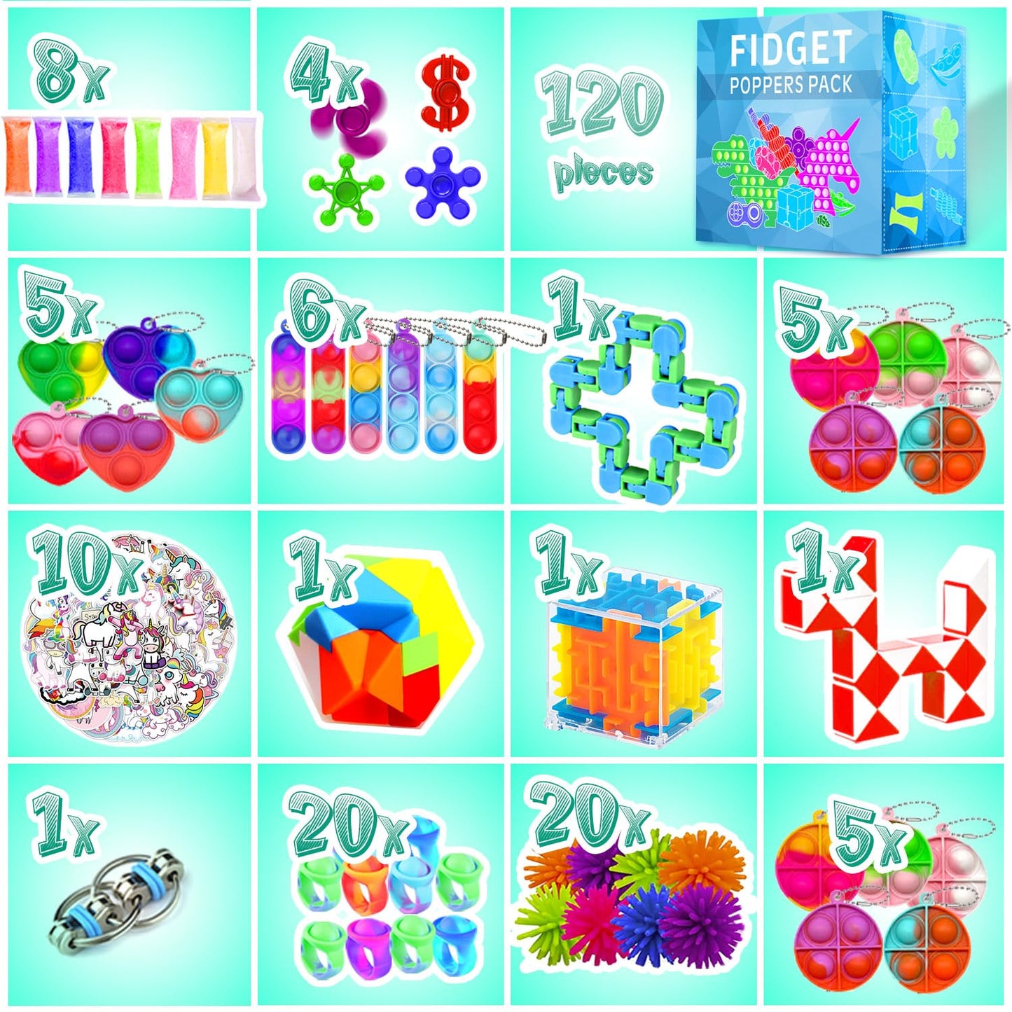 MOZACI Fidget Toys, 120 Pack Fidgets Set Stocking Stuffers for Kids Party Favors Autism Sensory Toy Bulk Adults Kids Boys Girls Teens Stress Autistic ADHD Anxiety Carnival Treasure Classroom Prizes