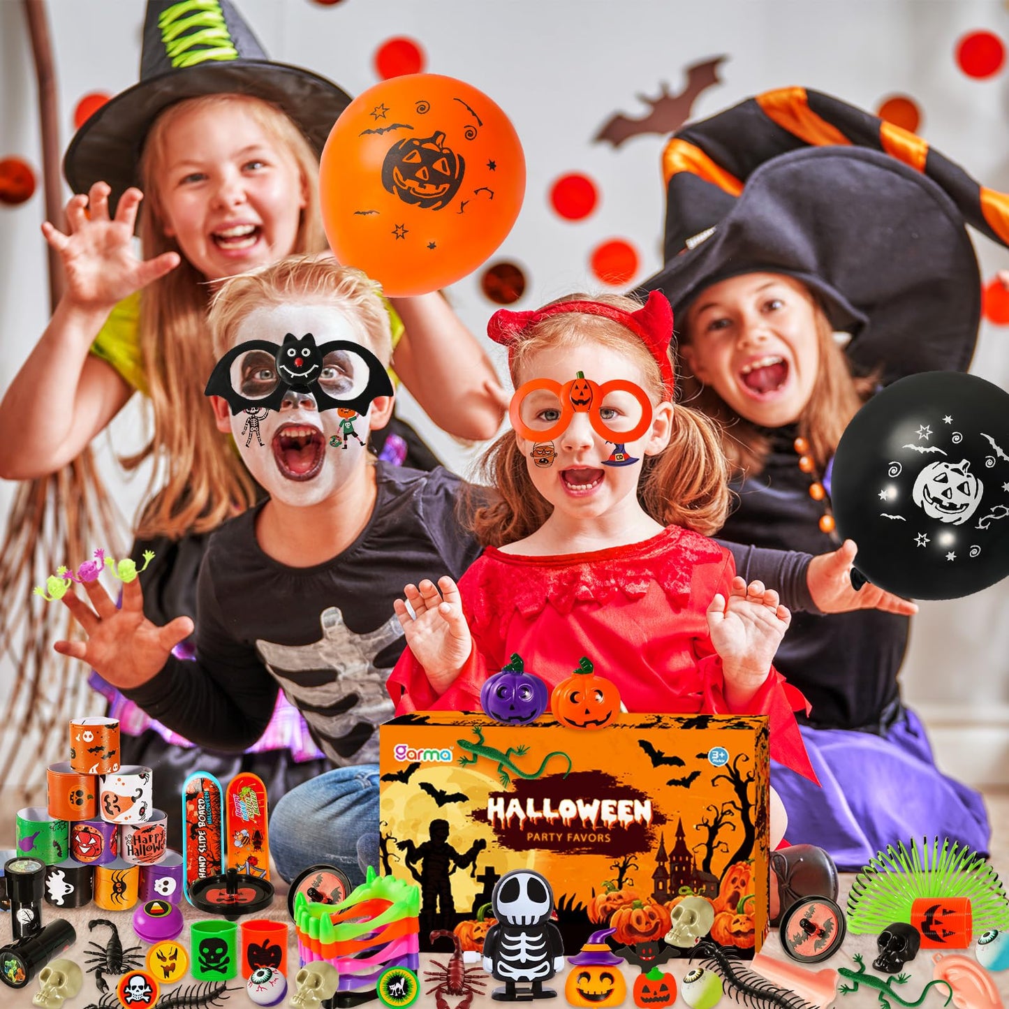 Garma 248Pcs Halloween Party Favors Bulk for Kids, Halloween Goodie Bag Fillers Toys Assortment Prizes Gift for Trick or Treat Fidget Toys Classroom Rewards, Halloween Party Supplies Non Candy Treats