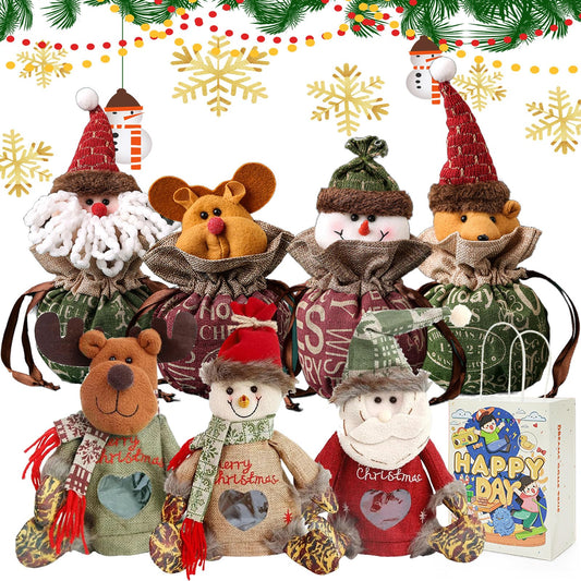 EZGHAR Christmas Gift Doll Bags, Christmas Gift Bags Zipper Design, Fabric Small Gift Bags with Drawstring for Your Gift-Giving Needs (7PCS)