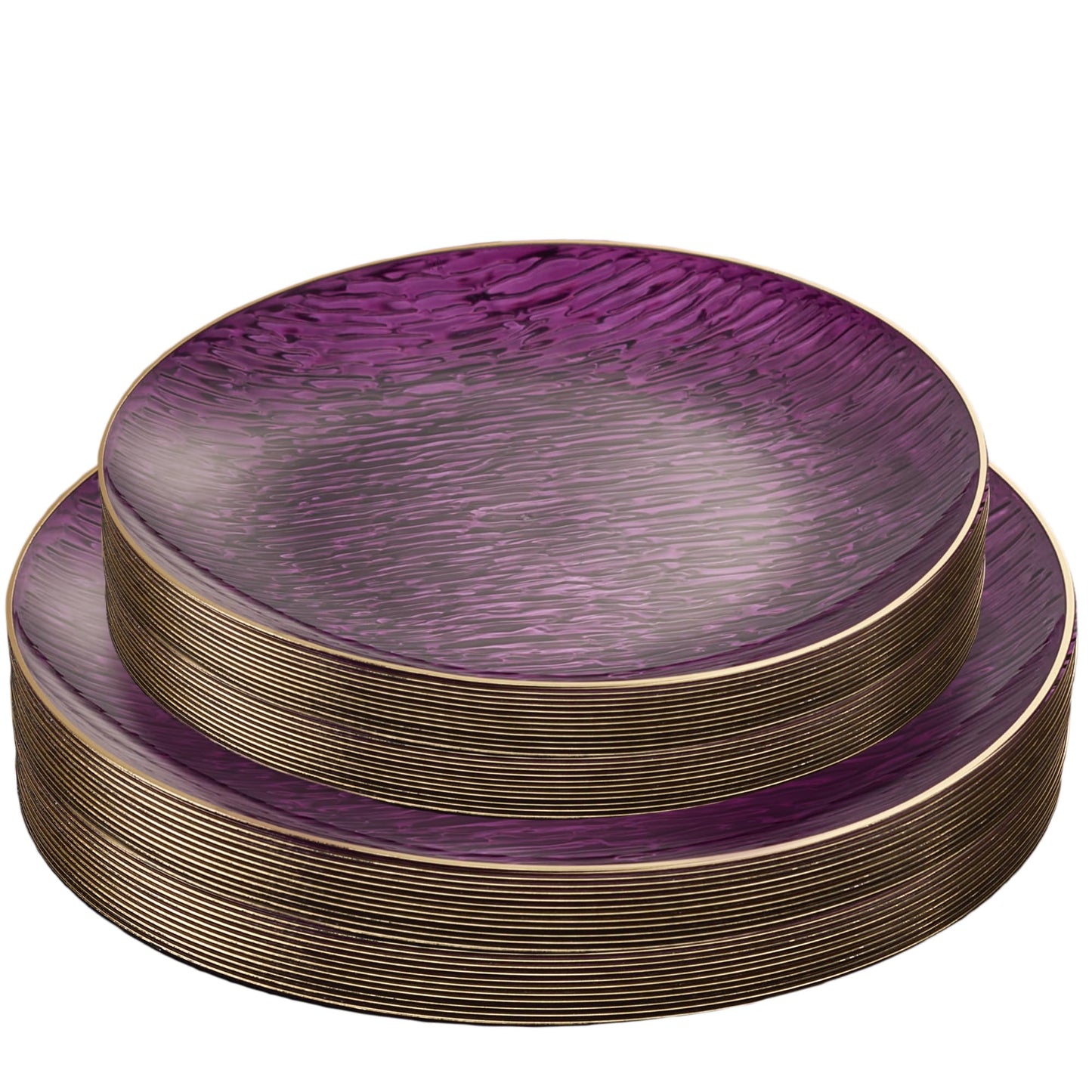 PLASTICPRO 48 Pieces Elegant Plastic Plates for Party Purple with Gold Rim Includes 7" inch and 10" inch Fancy Plastic Plates Disposable Dinnerware