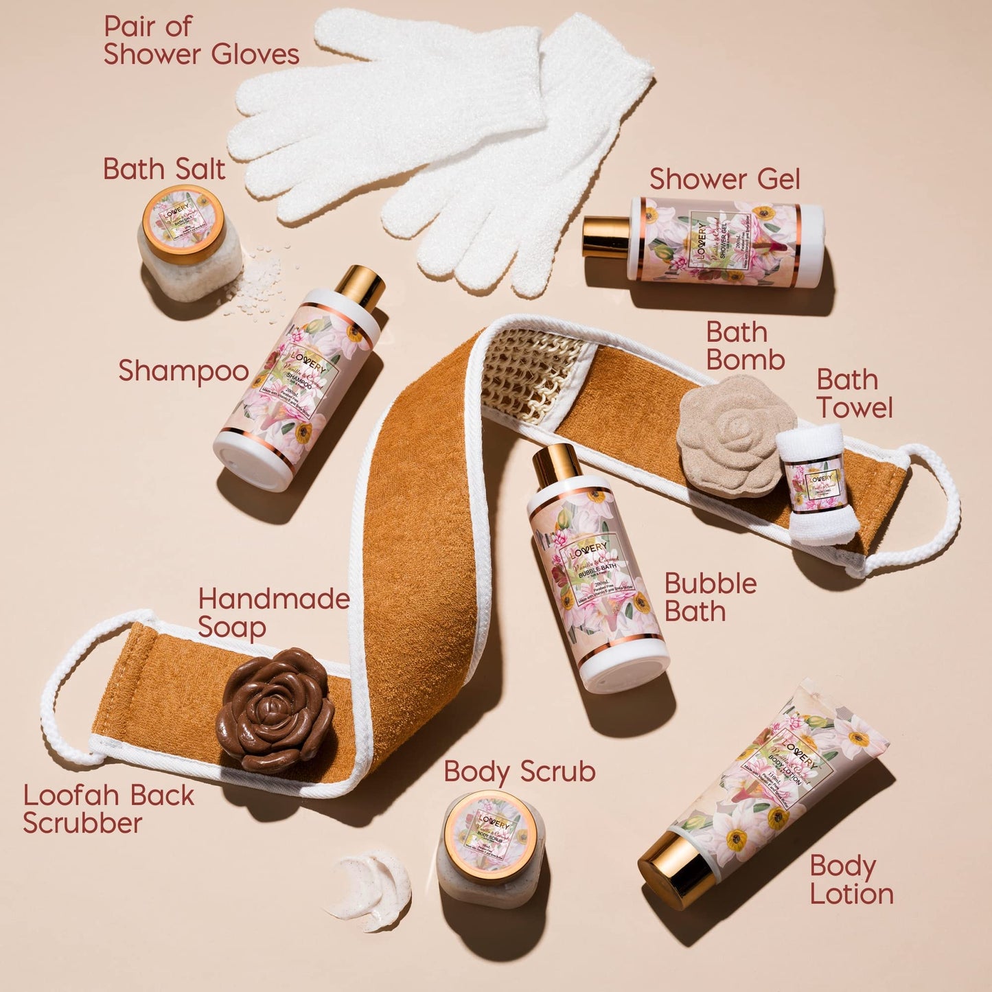 LOVERY Vanilla Coconut Bath & Spa Gift Set, 13pc Spa Gift Basket, Gifts for Women & Men, Bath Bomb, Body Lotion, Bubble Bath & More