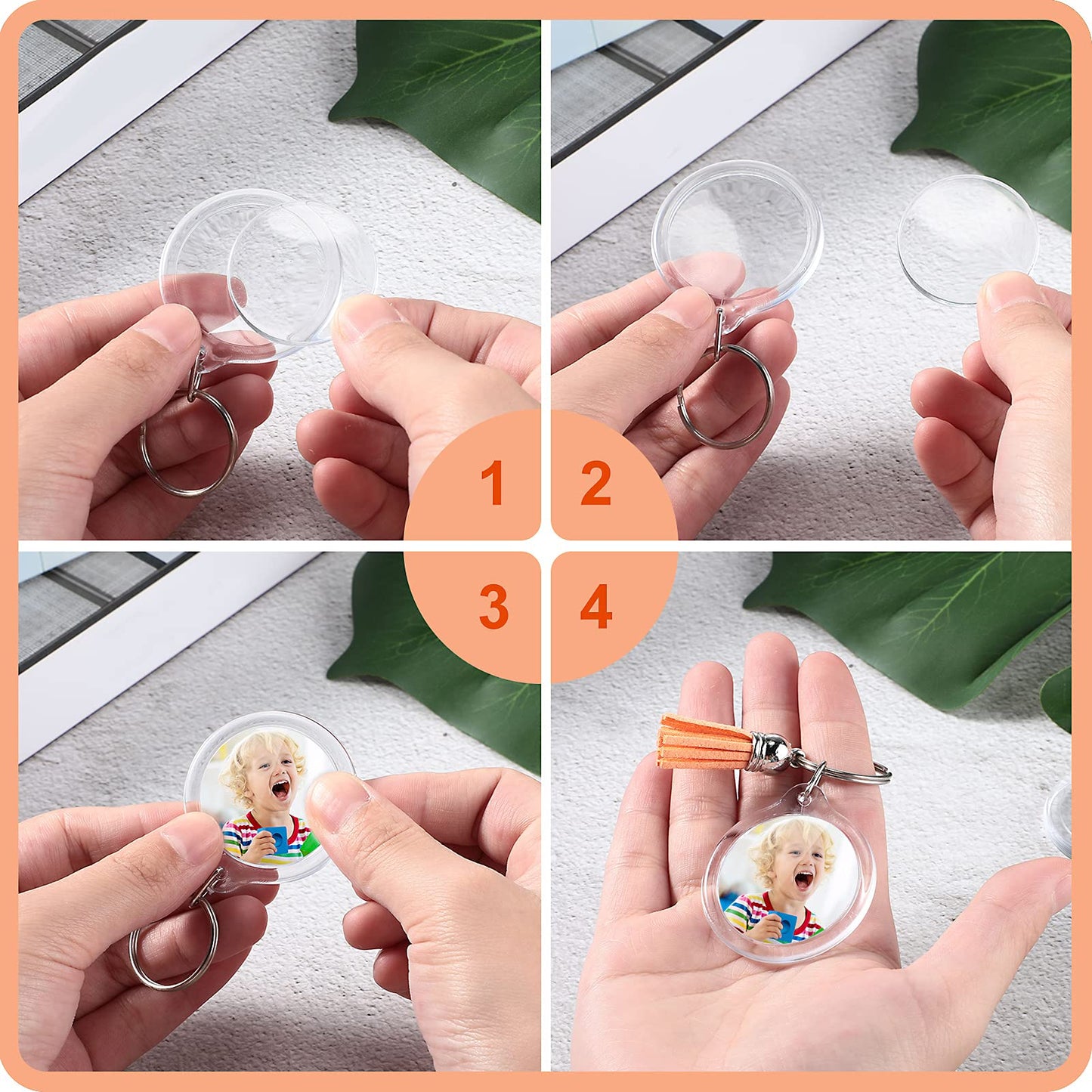 Yaomiao 50 Sets Acrylic Photo Frame Keychain with Tassels, Snap-In Custom Insert Photo Keyring Clear Blank Picture Keyring