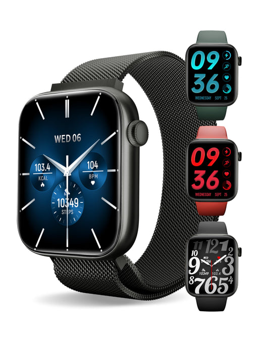 Smart Watch for Men/Women, 1.85" AMOLED Touchscreen, Make/Answer Calls, Fitness Tracker with Heart Rate, Blood Oxygen, Sport Modes, Waterproof Watches Compatible with Android & iPhone(4 Watch Bands)