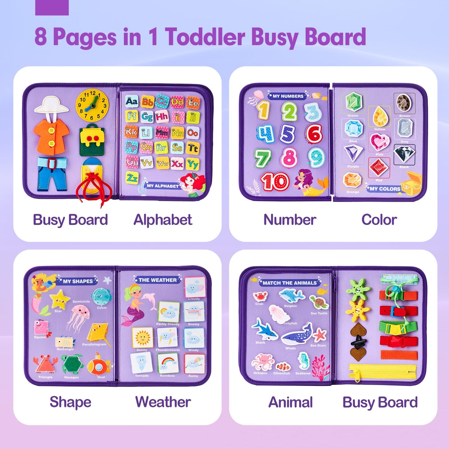 hahaland Busy Board Montessori Toys - 3 Year Old Girl Gifts Bithday Gift Ideas - 8 in 1 Preschool Learning Activities - Christmas Toddler Stocking Stuffers Gifts