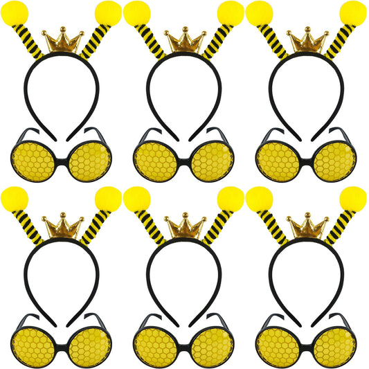 Flahard 12 Pcs Bee Headband Glasses Set Bee Headband with Sunglasses for Adults Kids New Year Cosplay Costume Accessories