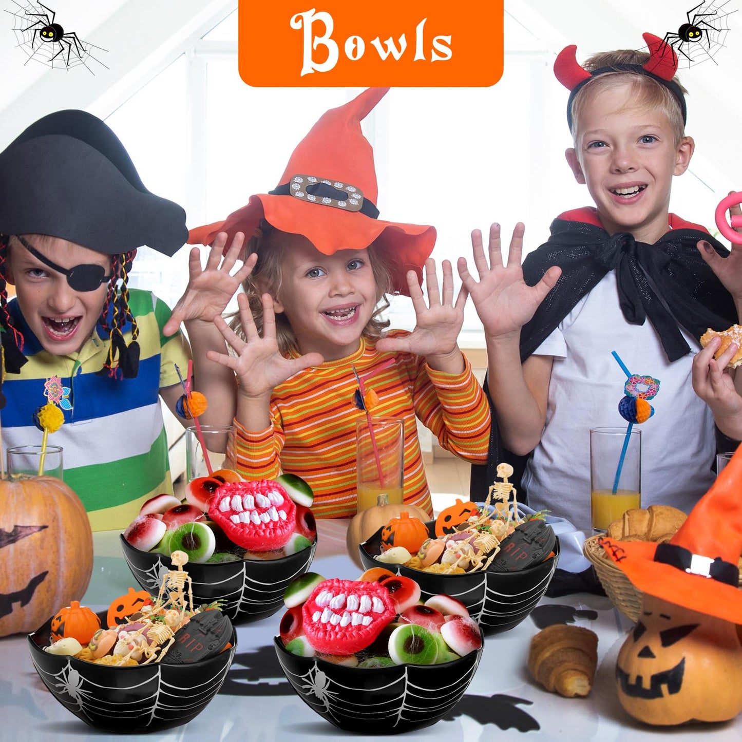 Shellwei 2 Pcs Halloween Candy Bowls Spider Web Serving Black Decorative Treat Bowl for Halloween Kitchenware Party Supplies