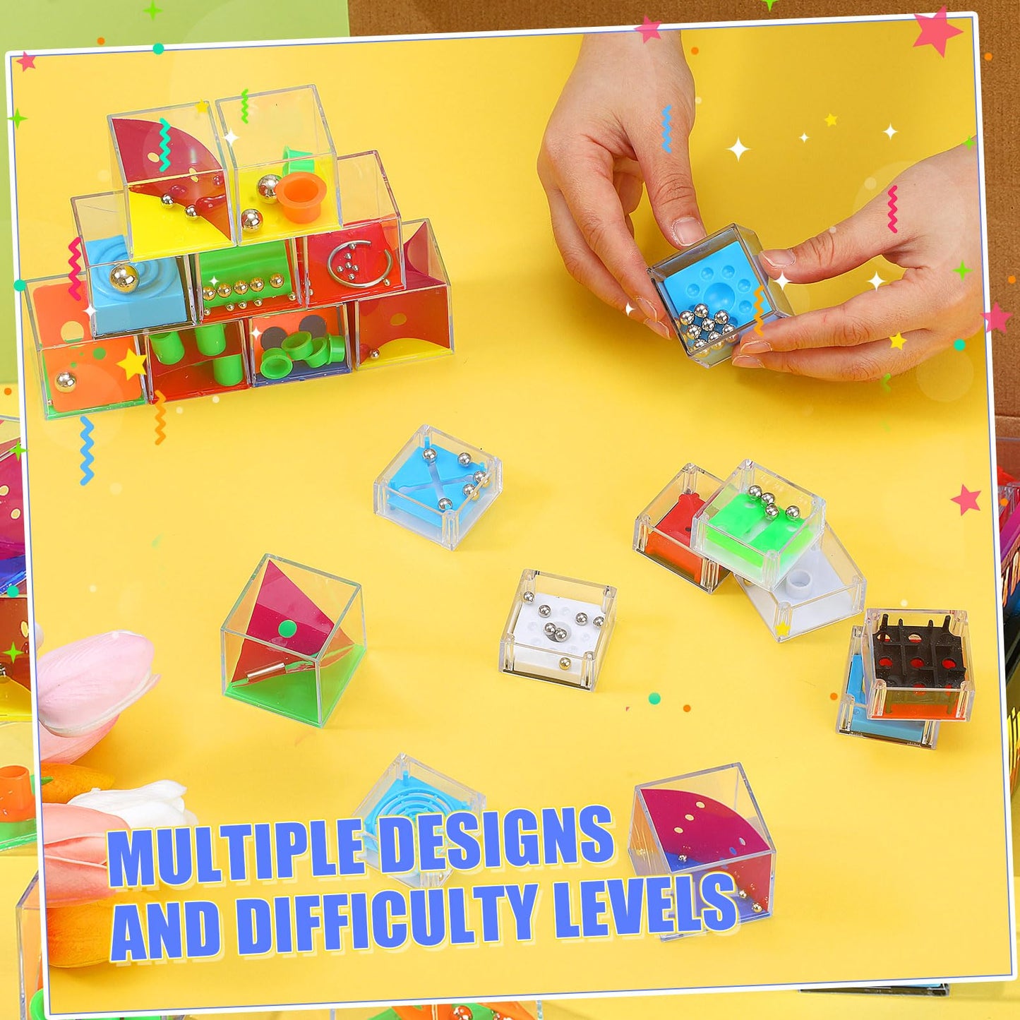 Lenwen 96 Pieces Brain Teaser Puzzle Mini Fidget Cubes 3D Ball Maze Cube Puzzle Cubes Party Favor Games Challenge Decompression(Classic Colors)
