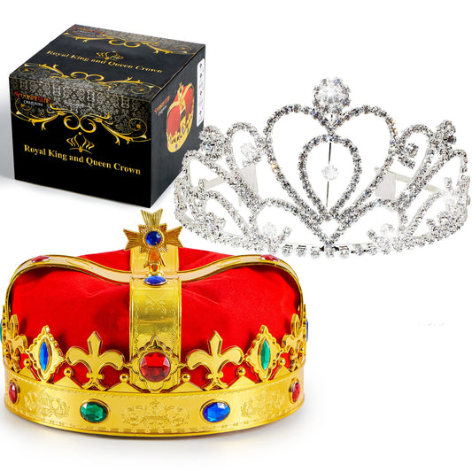 JOYIN 2 Pack Royal Crowns, King's and Queen's Crowns for Kids and Audults, Halloween Party Costume Accessories