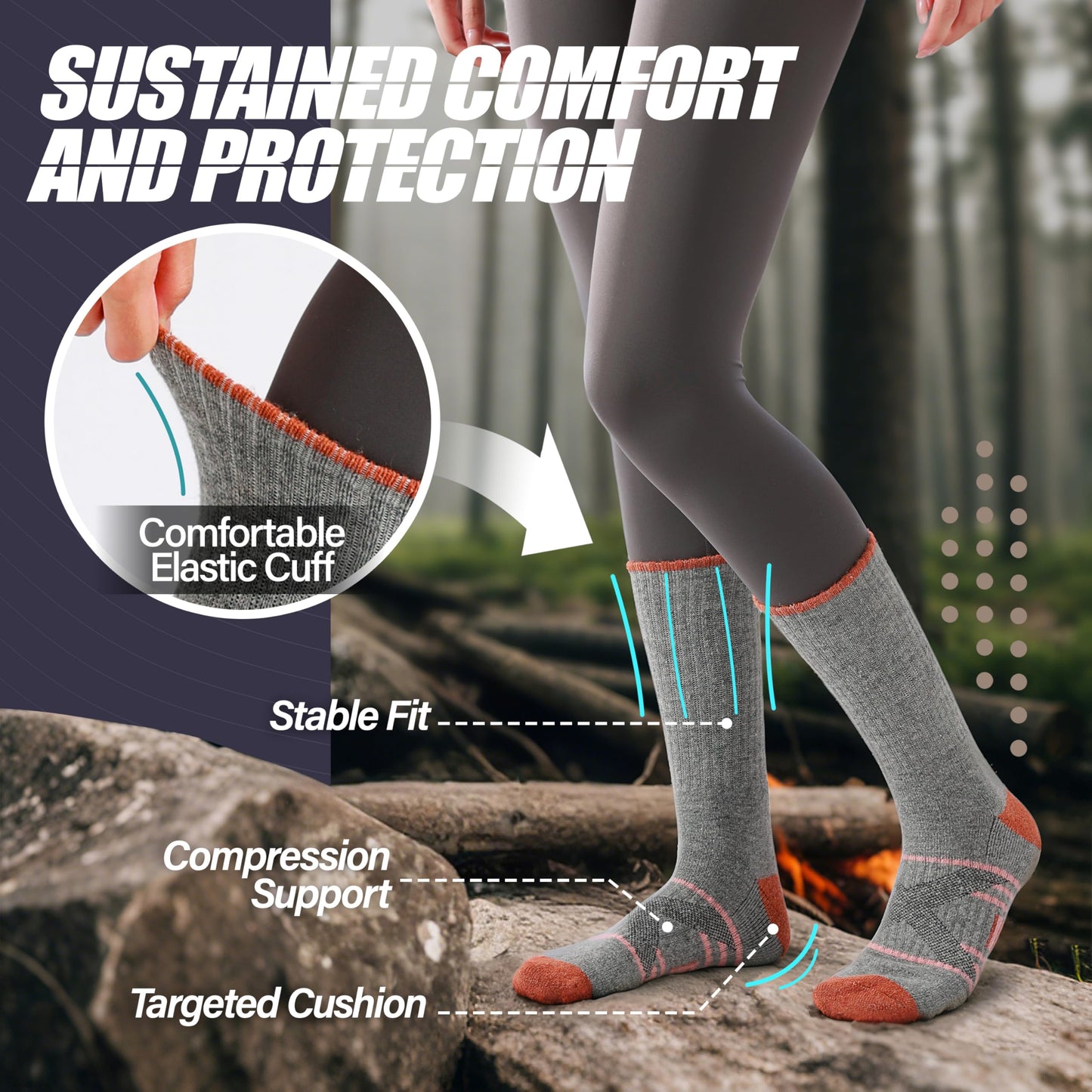 ANTSANG Merino Wool Socks for Men & Women Thermal Winter Hiking Warm Thick Athletic Crew Cozy Boot Work Gift Socks Stocking Stuffers 5 Pairs (Orange/Green/Blue/Black/Dark Grey A,L)