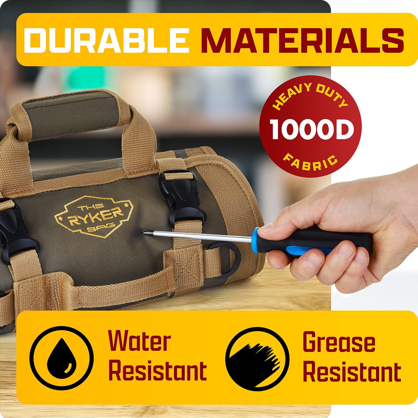 The Ryker Roll Up Tool Bag Organizer Gifts for Dad. Heavy Duty Motorcycle Tool Roll Bag Organizer. Portable Rollup Toolbag w/Detachable Pouches - Tools Bags Mens gifts for him - Mechanic & Electrician