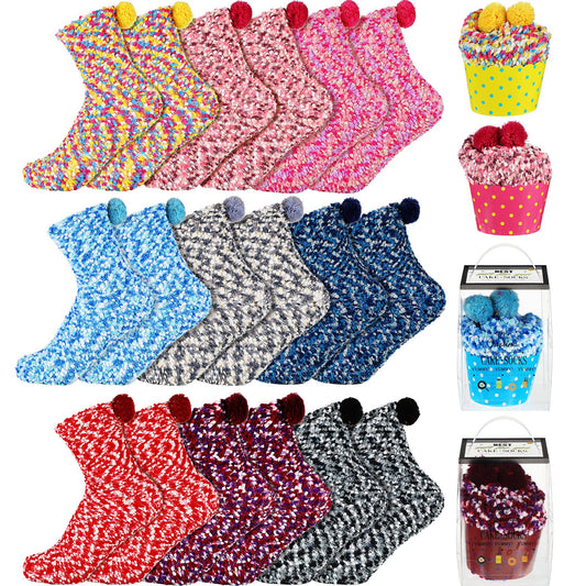 Hicarer 9 Pairs Valentine Cupcake Socks Gift for Women Girl Stocking Stuffers Christmas Gifts Fuzzy Fluffy Sock