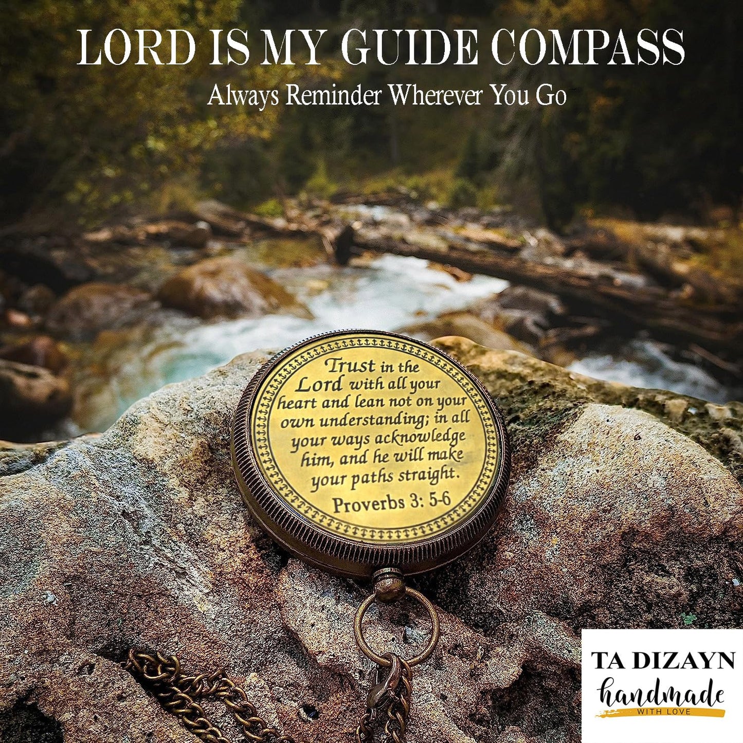 Trust in The Lord with All Your Heart -Proverbs 3: 5-6 Quote Engraved Compass with Wooden Box, Greeting Card, Gift Compass, Graduation Day Gifts 2024 Compass for Women Mens Boy Girls