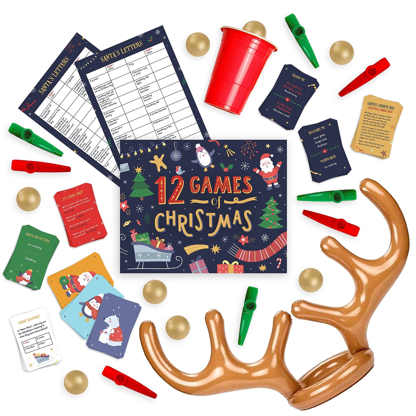 12 Games of Christmas - 12 Hilarious Holiday Activities [Family Party Games Pack for Kids, Teens & Adults] - by Beat That! Game