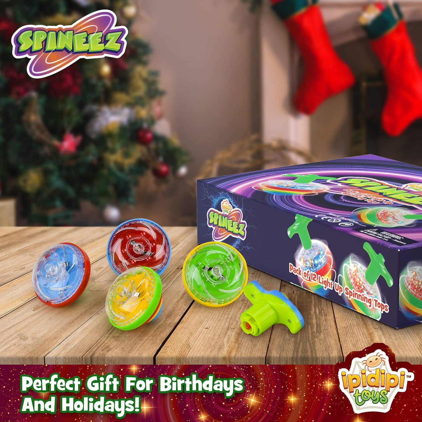 IPIDIPI TOYS Spineez Light Up Spinning Tops – 12-Pack LED Spinner Toys for Kids – Ideal Birthday Party Favors, Goodie Bag Stuffers, School Prizes, Classroom Rewards for Boys & Girls – Blue