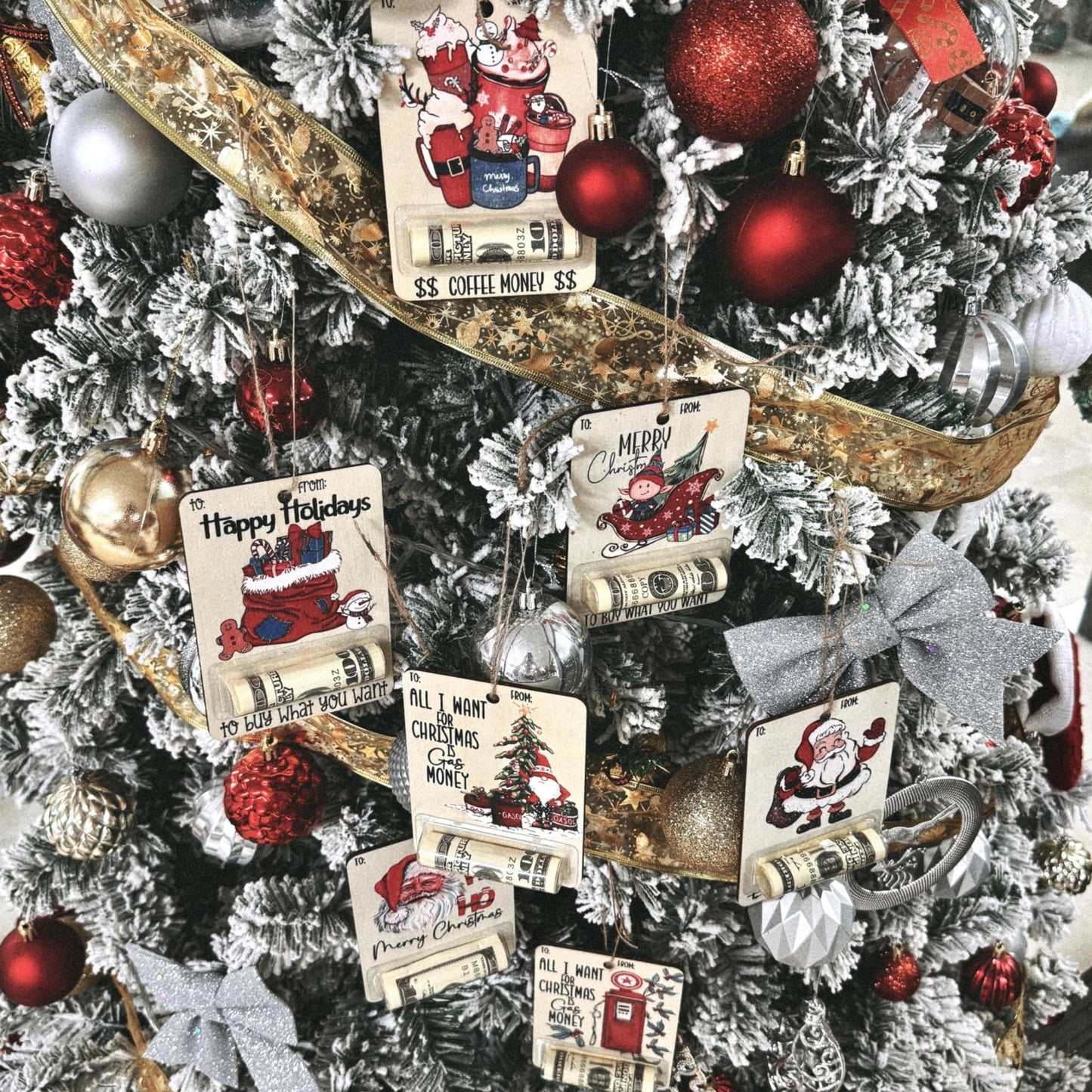 Handmade Wooden Money Clip Happy Santa Christmas Money Dispenser with Blessing (7 Style Mix)