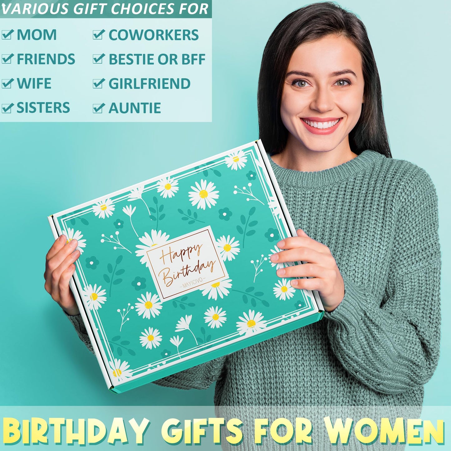 Birthday Gifts for Women Friendship, Unique Happy Birthday Gifts Basket for Mom Her Best Friend Sister Wife Girlfriend Coworker, Luxury Self Care Box Ocean Relaxing Spa Gifts Set for Women w/ Blanket