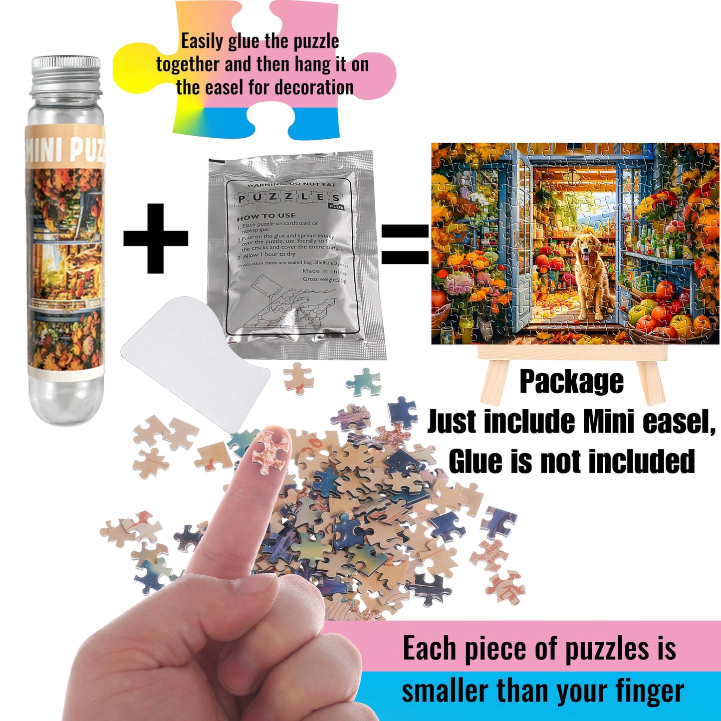 Small Jigsaw Puzzles for Adults 150 Pieces Vintage Country Puppy Painting Challenging Mini Puzzles Tiny Jigsaw Puzzles 6 x 4 Inches, 3 Pcs,Mini Easel Included