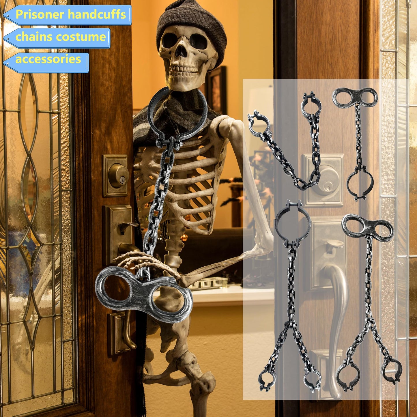 Sonarun 4 Pcs Halloween Chains Props Realistic Plastic Chains Link Prison Fake Wrist Shackles Feet Shackles Neck Shackles Chain Toys Prank Props for Halloween Costume Party Haunted Dress Up
