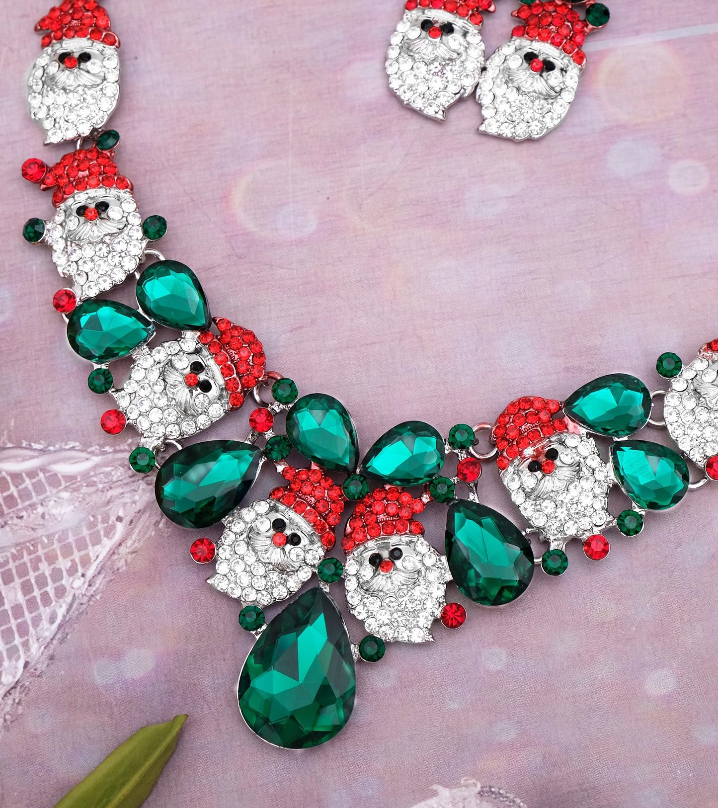 chaoyite Christmas Statement Necklace Dangle Earrings Santa Clause Crystal Jewelry Set Xmas Gifts Festive Costume Accessories for Women (Style1-Platinum Plated)