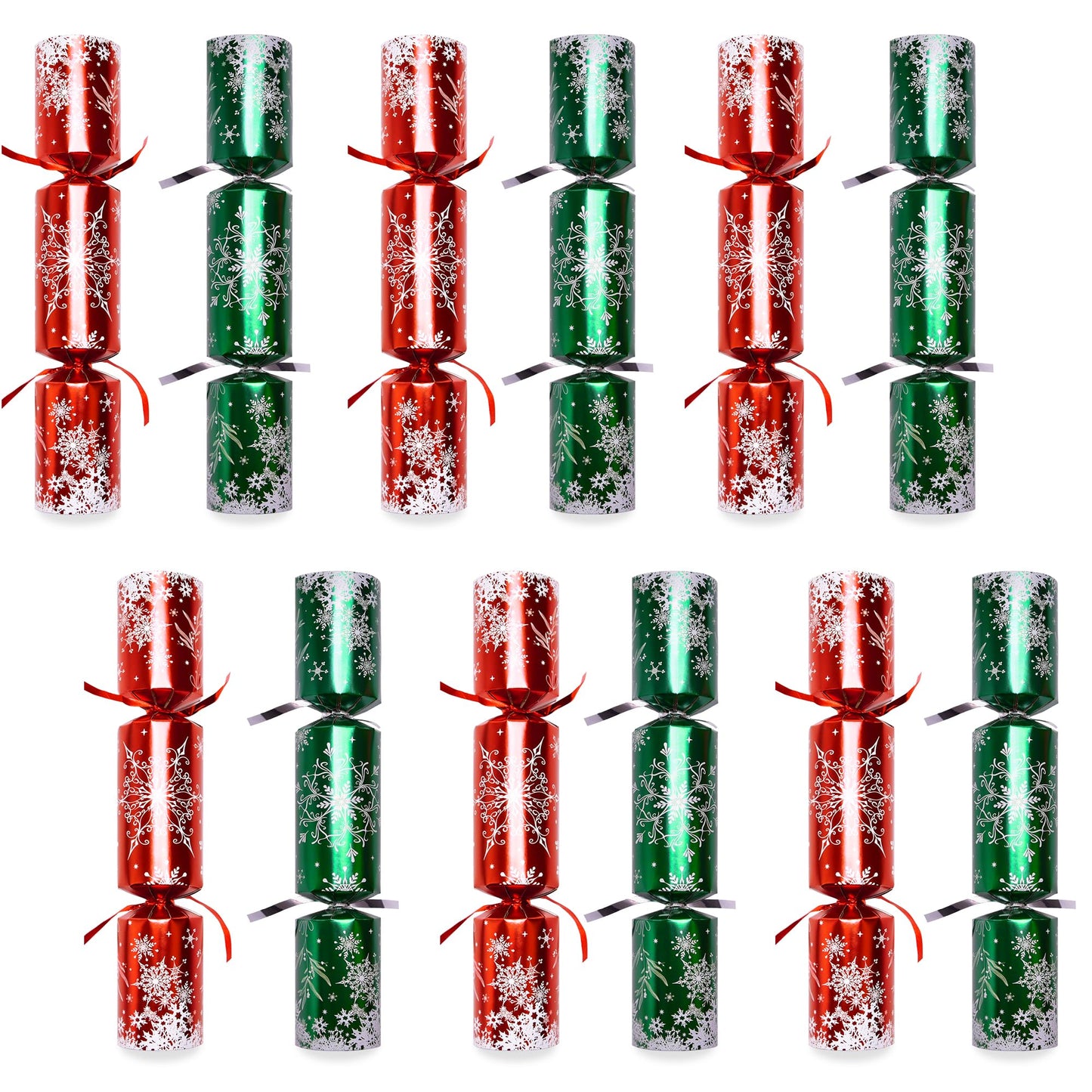 Christmas Crackers, 12 Pack Valentines No Snap Party Favors with Party Hat, Joke & Little Gift Inside for Christmas Thanksgiving Seasonal Holiday Dinner Traditions (Red and Green)