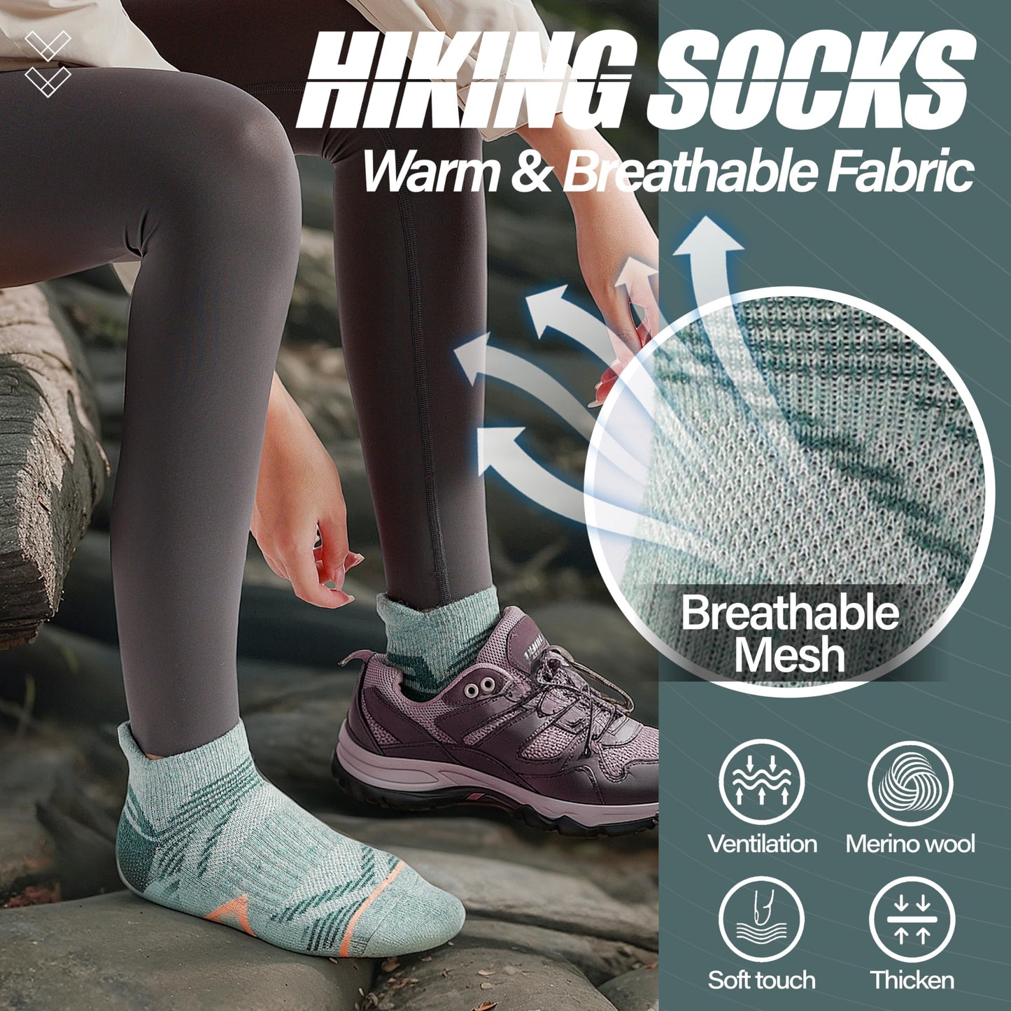 ANTSANG Merino Wool Ankle Hiking Socks Compression Warm Thermal Thick Cushion Winter Running No Show Moisture Wicking Socks Gifts Stocking Stuffers for Women Men 6 Pairs(Light Mixed,M)