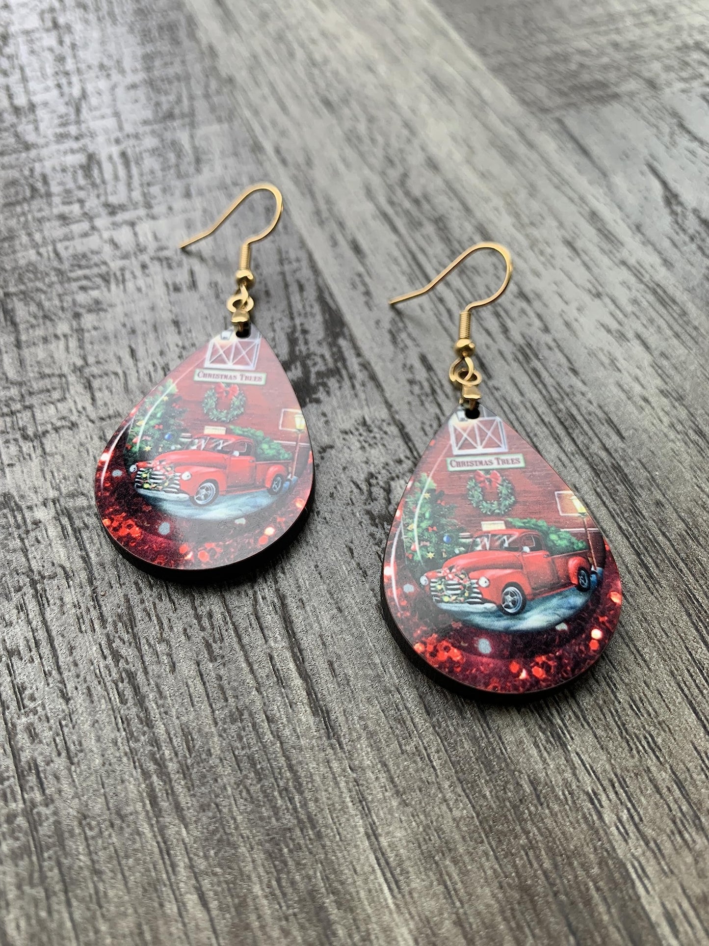 Christmas Earrings Gift Set of 4 for Women Red Pickup Truck Festive Holiday Statement Jewelry (Christmas Earrings Set of 4)