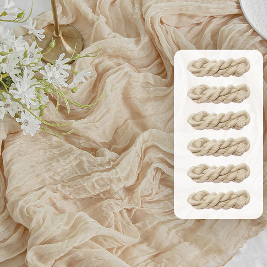 FEXIA 6 Pack Beige Gauz Table Runner 35x120 Inches for Centerpiece Table Decorations Ivory Cheesecloth Rustic Boho Table Runner for Bridal Shower Wedding Party First Communion Centerpiece Engagement