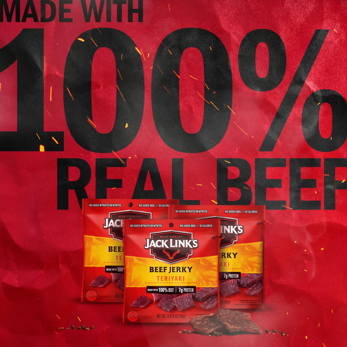 Jack Link's Beef Jerky, Teriyaki, Multipack Bags - Flavorful Meat Snacks for Lunches, Ready to Eat Protein Snacks, Individual Packs - 7g of Protein, Made with 100% Beef - 0.625 oz (Pack of 20)