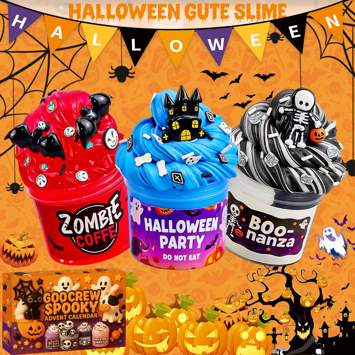 Slime Advent Calendar 2025, 24 Days of Spooky Countdown Calendar, Halloween and Christmas Gift for Kids Teens Girls and Boys