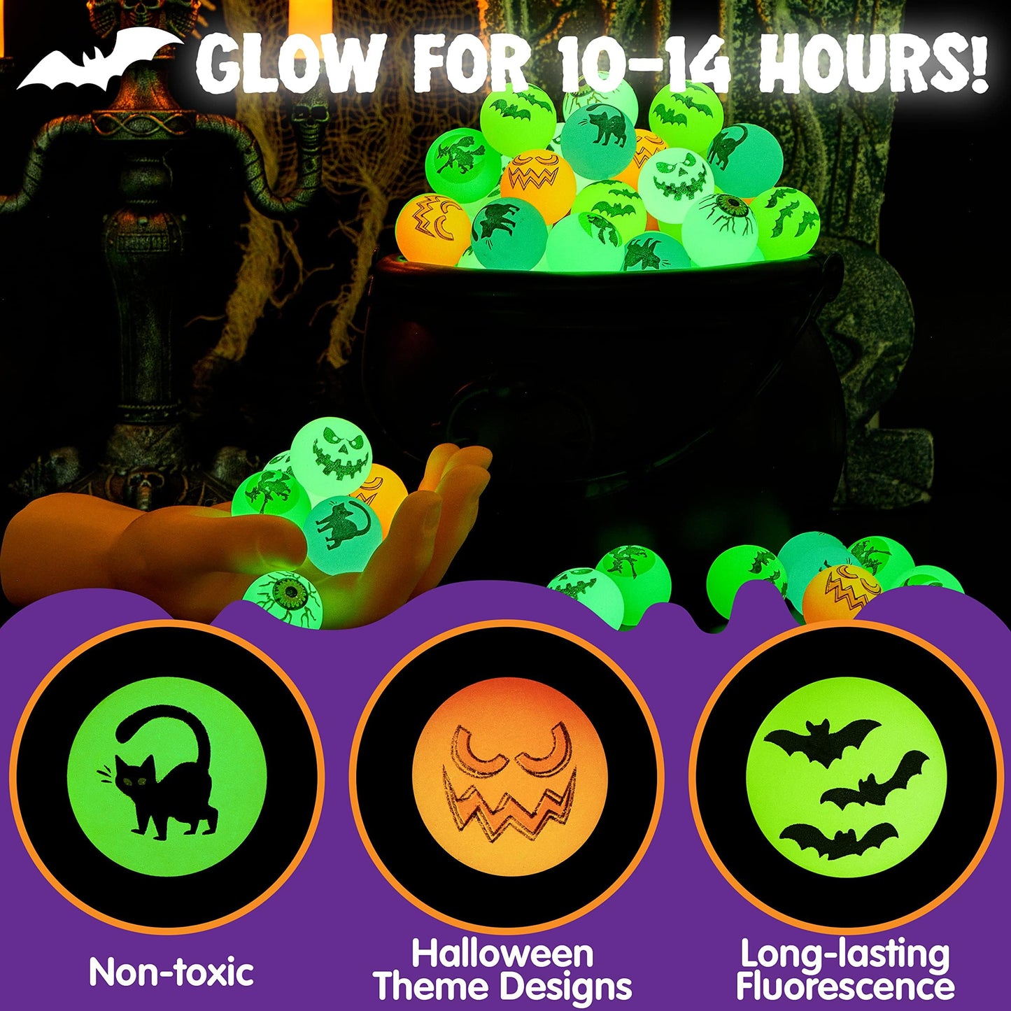 JOYIN 72 PCS Halloween Bouncy Balls, Glow in The Dark Bouncing Balls Eyeballs for Halloween Party favors Decorations, Halloween goodie bag fillers, Trick or Treating School Classroom Game Prizes