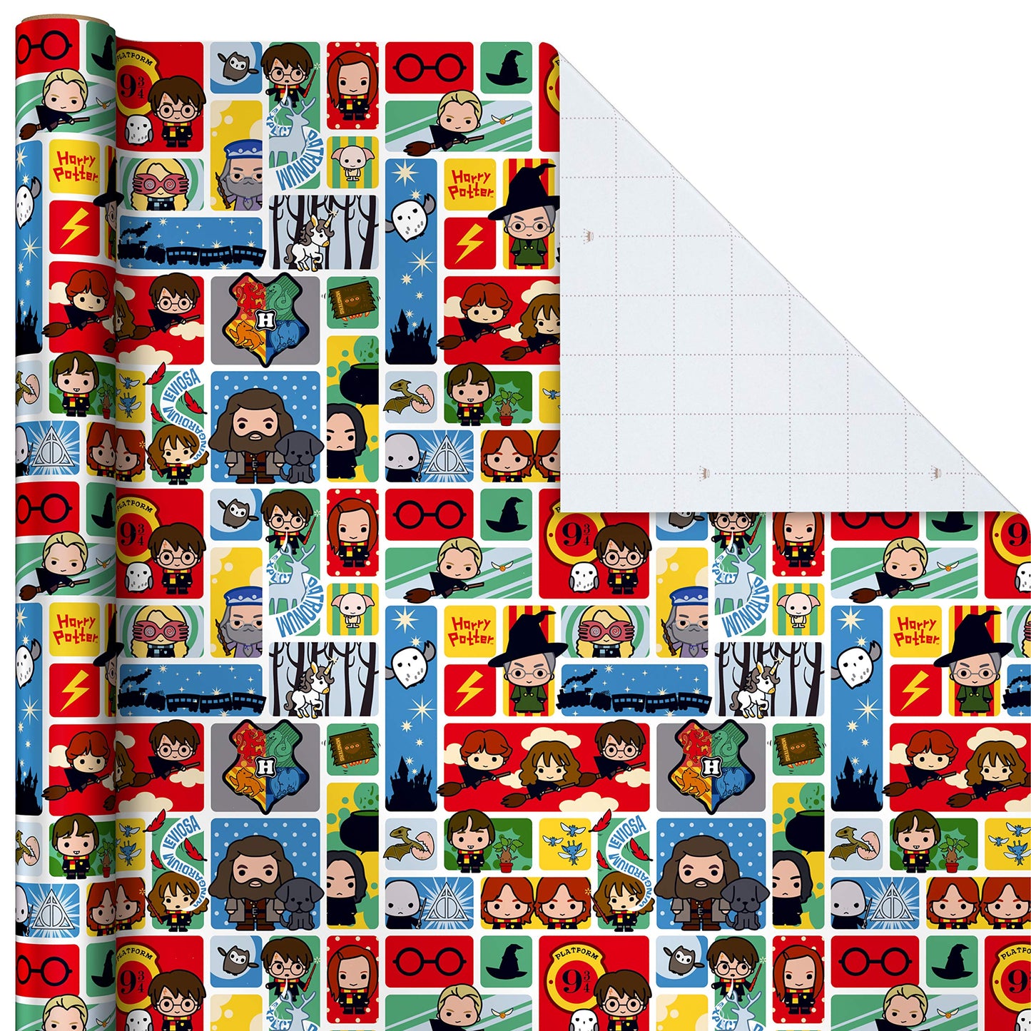 Hallmark Harry Potter Wrapping Paper with Cut Lines on Reverse (3-Pack: 60 sq. ft. ttl; Marauder's Map, Hogwarts Crest) for Birthdays, Graduations, Christmas, Valentine's Day, Kids, Fans